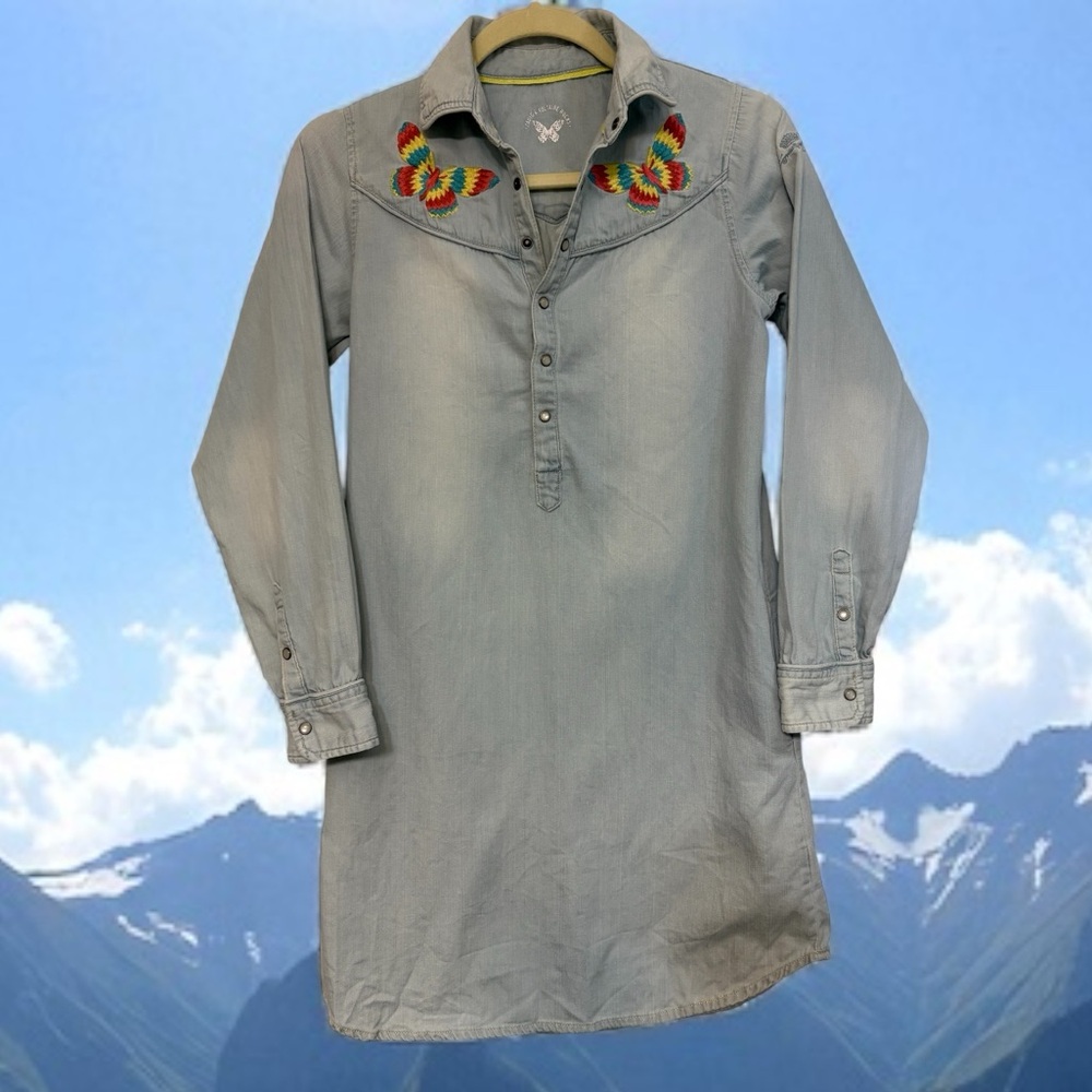 Zadig & Voltaire Embroidered Denim Chambray Dress youth girl 14 year Cowgirl